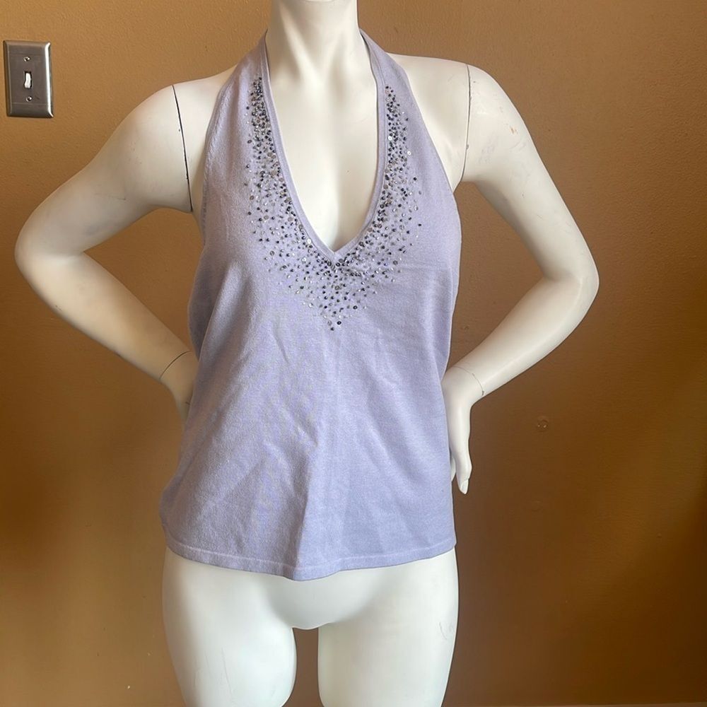 NWT Womens NEW YORK & COMPANY Lavender Halter glittery TOP shirt Clothes L